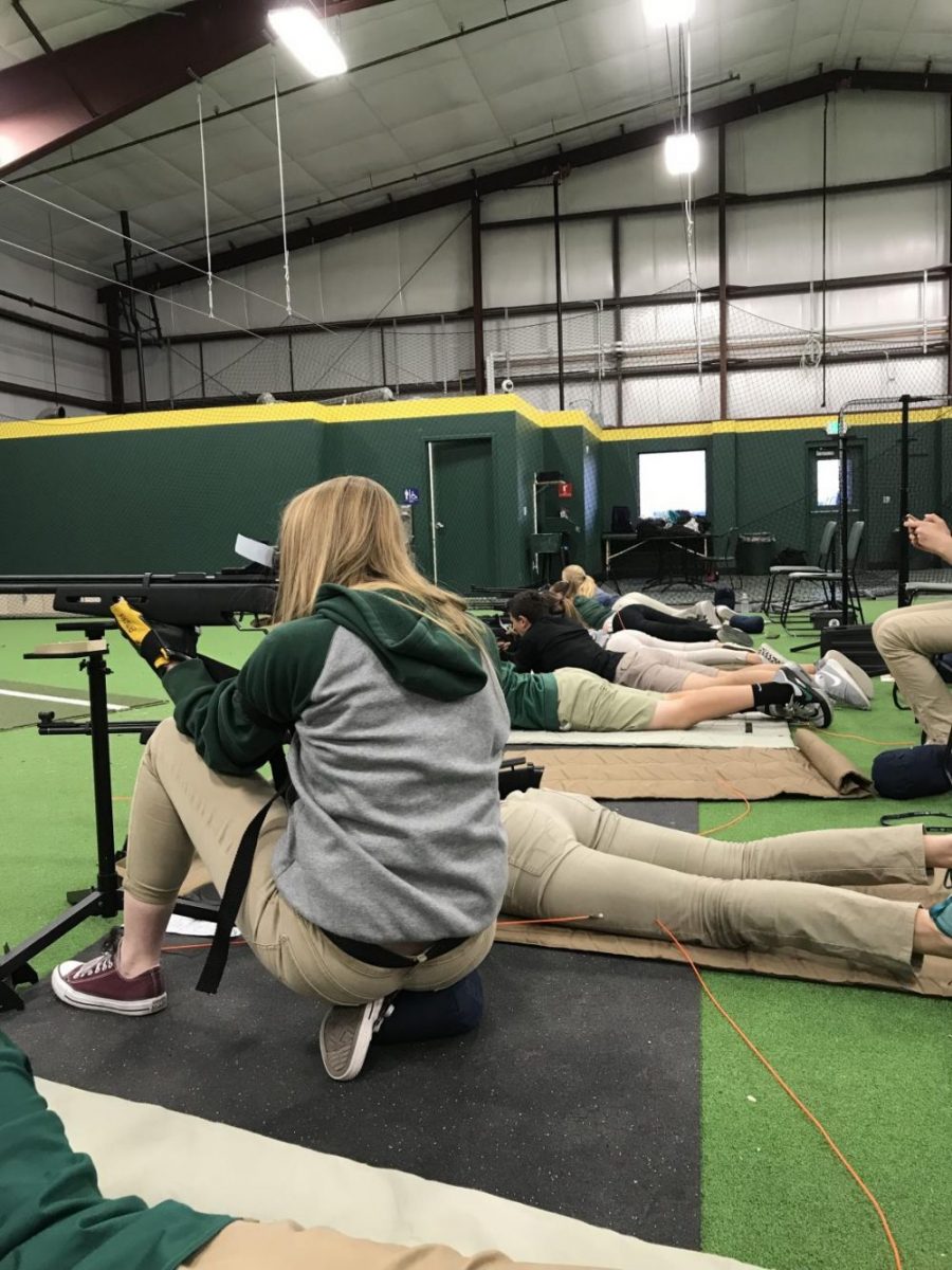 The Rifle Team practicing inside the Baseball and Softball facility. (Photo courtesy of BMCHS Journalism Staff)