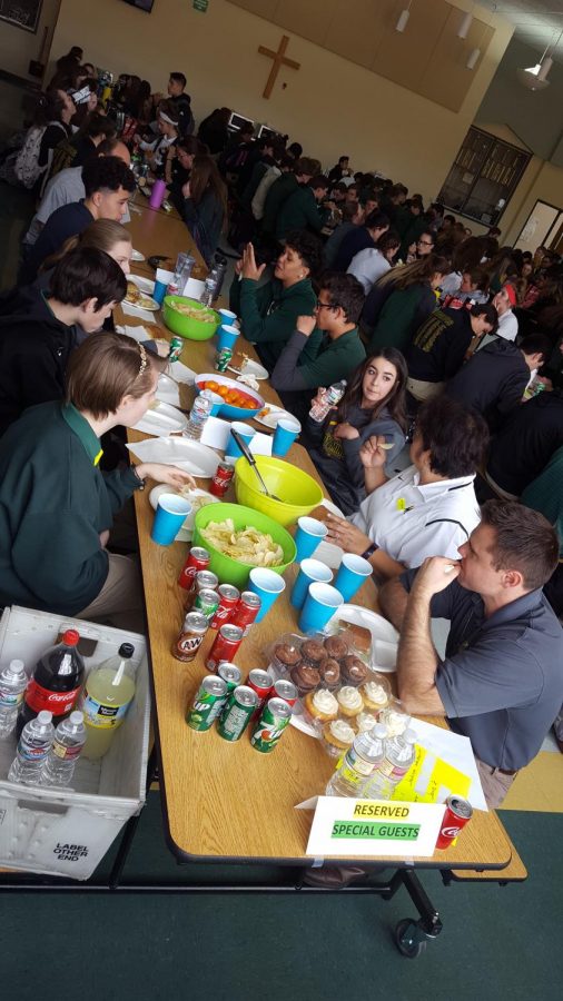 Manogue students and staff enjoy a special lunch and make new friends.