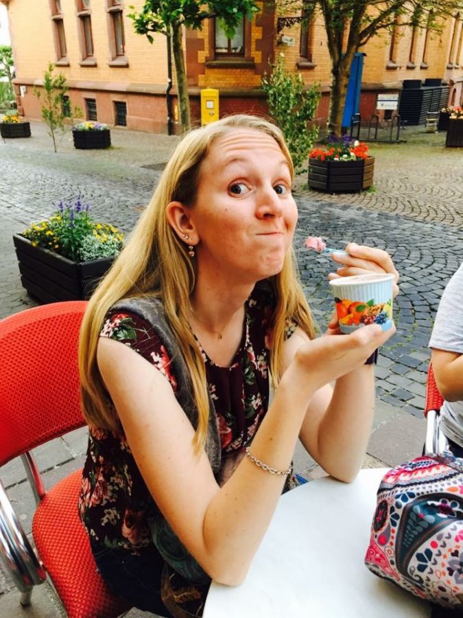 Sarah Haeberlin-Cope enjoys some ice cream during her trip to Germany last summer.