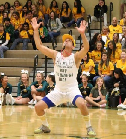 Dan Dan the Man Man performing for Manogue at the Welcome Back Rally in August. Photo courtesy of the Bishop Manogue Yearbook Staff.