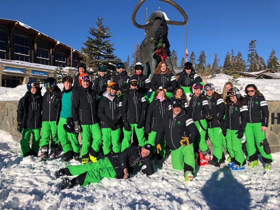 The Ski Team poses for a photo during their weekend at Mammoth Mountain, CA this season. Photo courtesy of the Bishop Manogue Yearbook Staff.