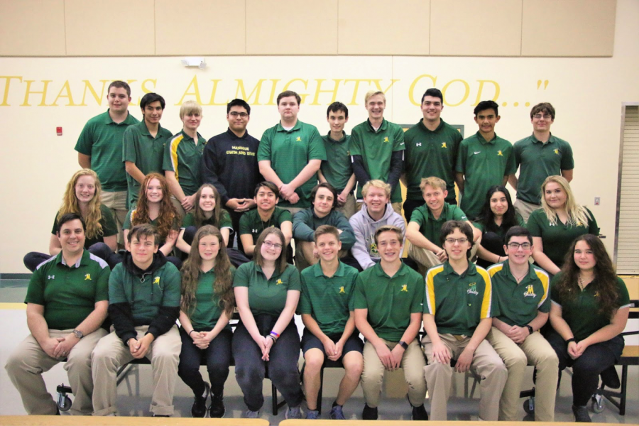 The Bishop Manogue Bowling team poses for a photo in the cafeteria. Photo courtesy of the Bishop Manogue Yearbook Staff. 