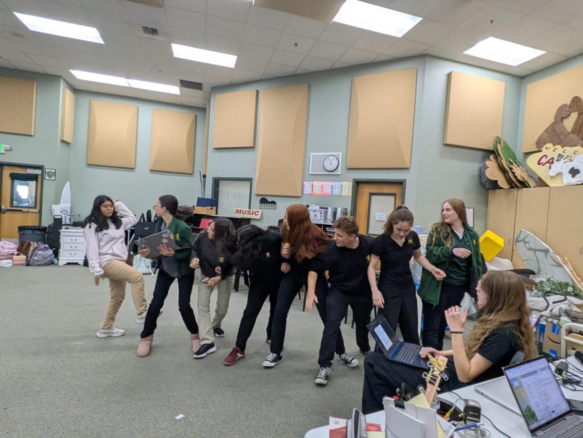Theater students rehearsing for "Clue"
